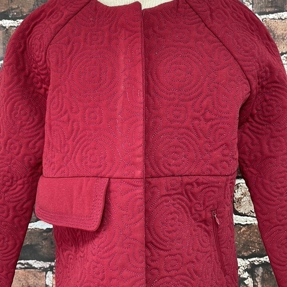 Genes Lecoanet Hemant Jacket France Quilted Burgundy Red Pockets Large - Picture 2 of 12